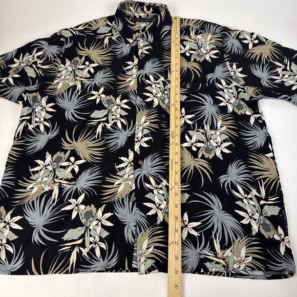 Natural Issue Hawaiian Shirt Men L Black Tropical Floral Viscose Rayon S/S - Picture 8 of 11